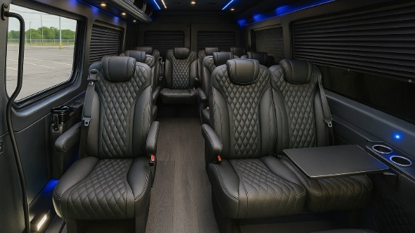 Interior of Charter Bus Company Palm Bay's 18 Passenger Minibus in Palm Bay